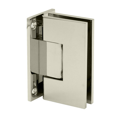 Charnière murale carrée ajustable FHC Vena4PN Venice, matériau en laiton, largeur de porte de 36 po, épaisseur de verre de 3/8 po à 1/2 po, plaque arrière complète, finition nickel poli