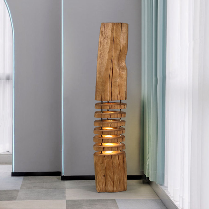 Modern Restaurant Wooden Upright Lamp, 62.99"