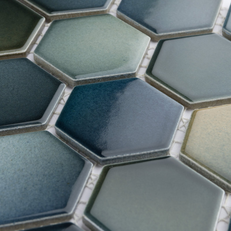 Hudson Due 2" Hex 10-7/8 " x 12-5/8 " Porcelain Mosaic Floor and Wall Tile, Blue/Navy