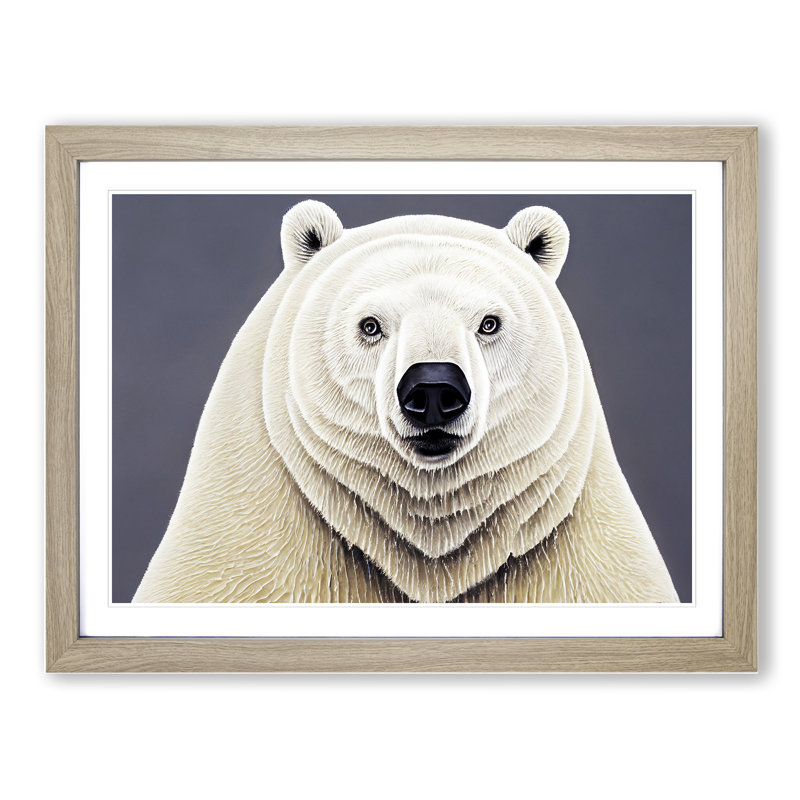 Euphoric Polar Bear - Framed Print, 34cm H x 46cm W x 2cm D, Oak