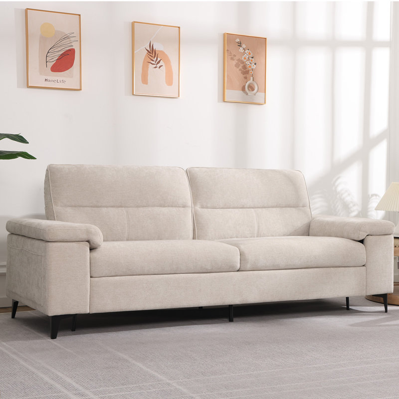 89” Modern Chenille Sofa Adjustable Armrest Couch, Beige