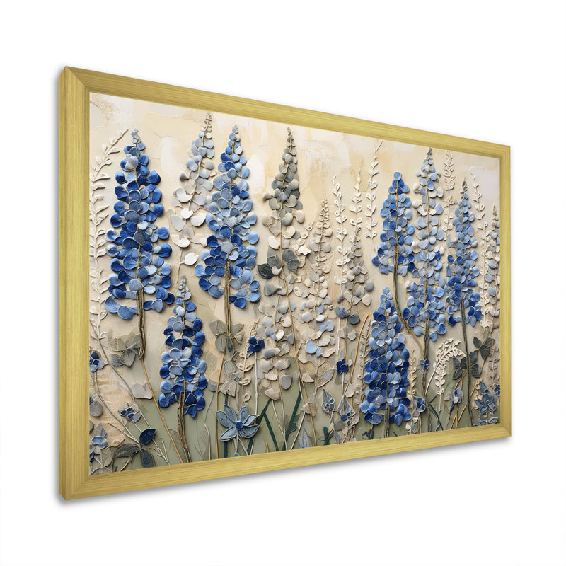 Minimalisme bleu blanc bonnet encadré sur toile, Or, H 12 po x l 20 po x P 1 po