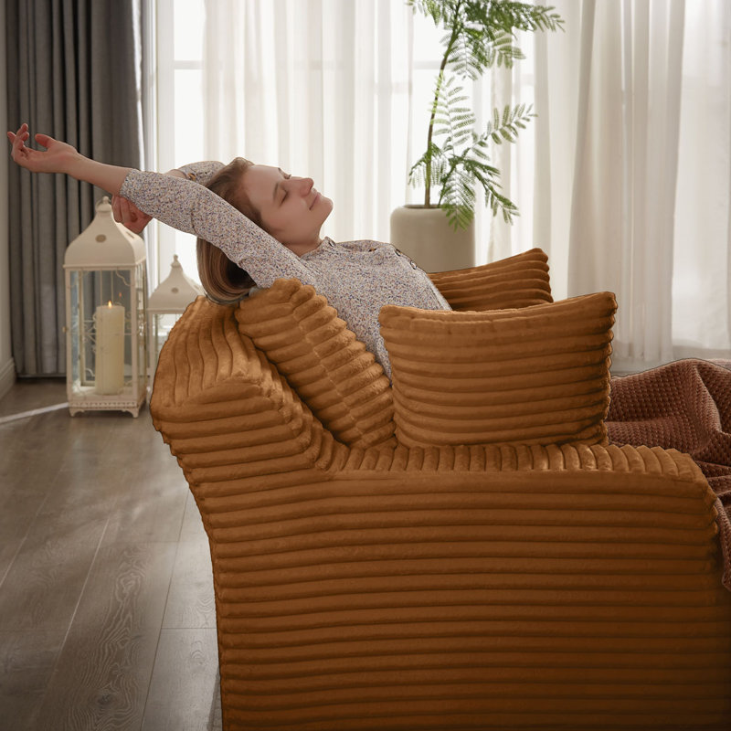 Chaise longue rembourrée en velours côtelé, Velours côtelé orange