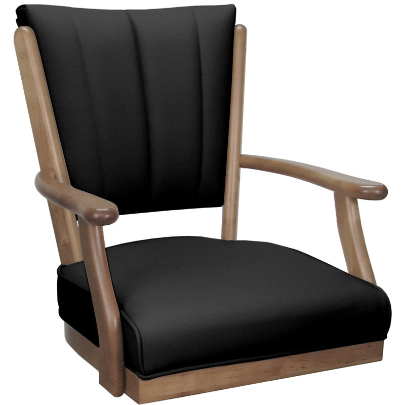 Leather Solid Wood Dining Caster Chair, Natural Wood, Black