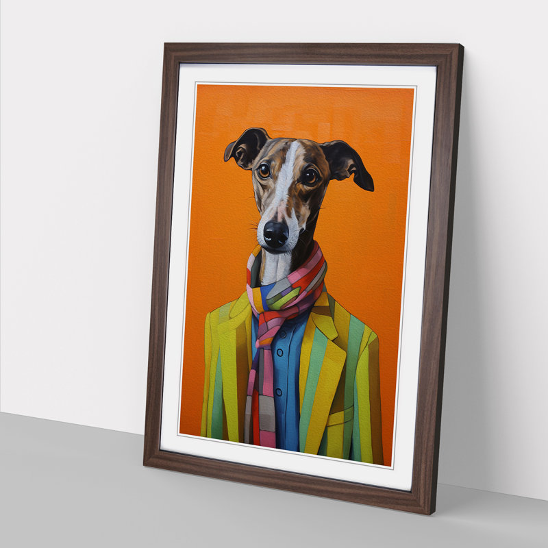 Whippet Contemporary - Framed Print, Walnut , 34cm H x 25cm W x 2cm D