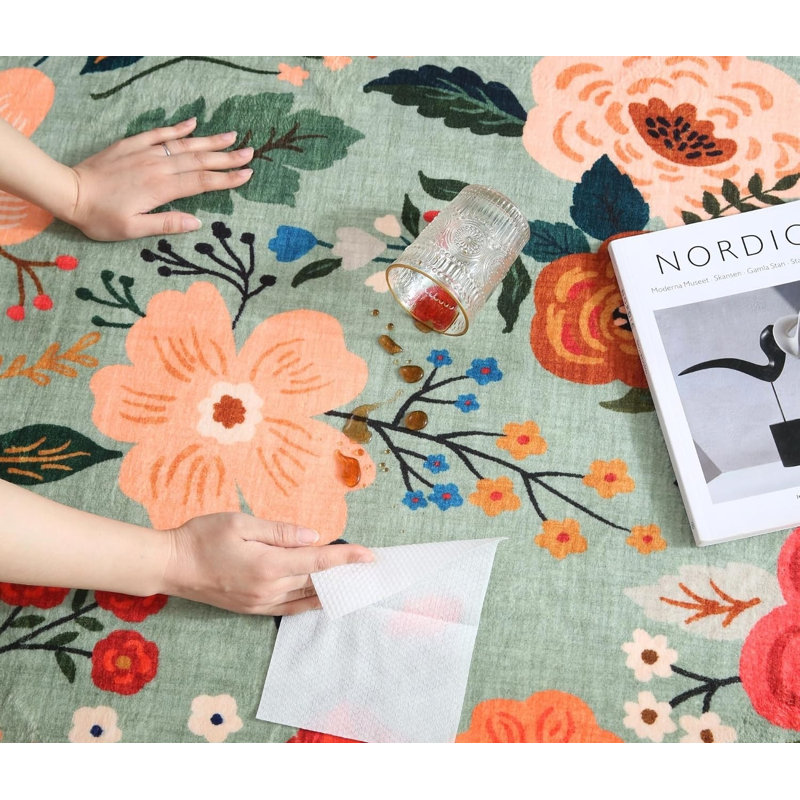Floral Polyester Kitchen Mat, Vert