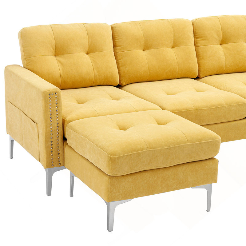 Canapé modulaire convertible en L avec repose-pieds mobile pour salon