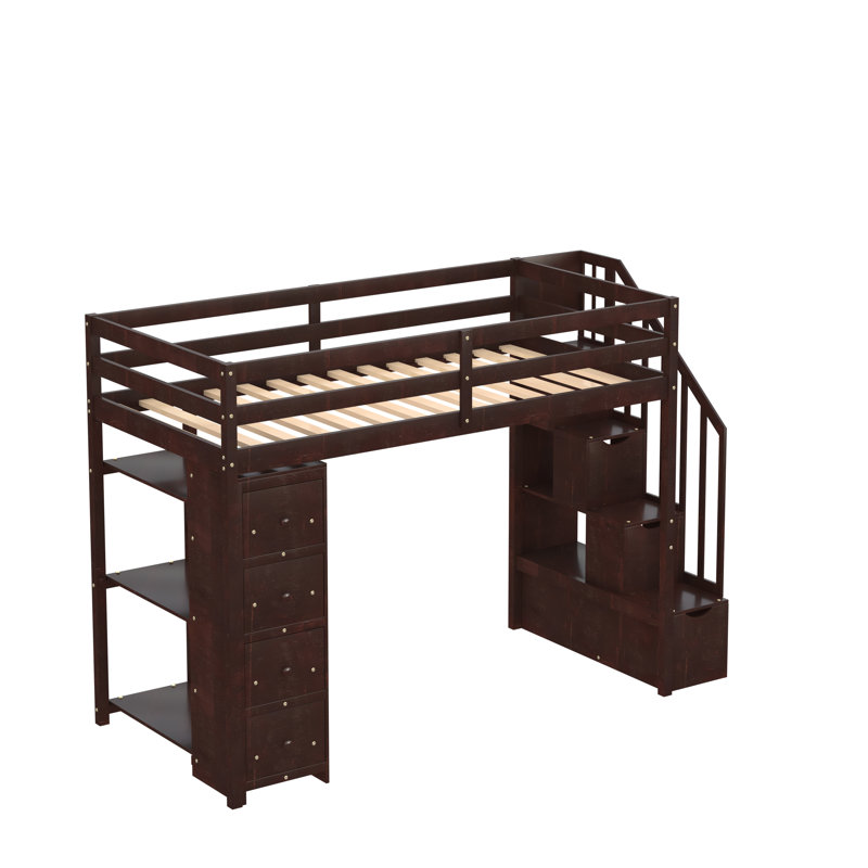 Gerld Kids Twin Loft Bed with Drawers, Espresso