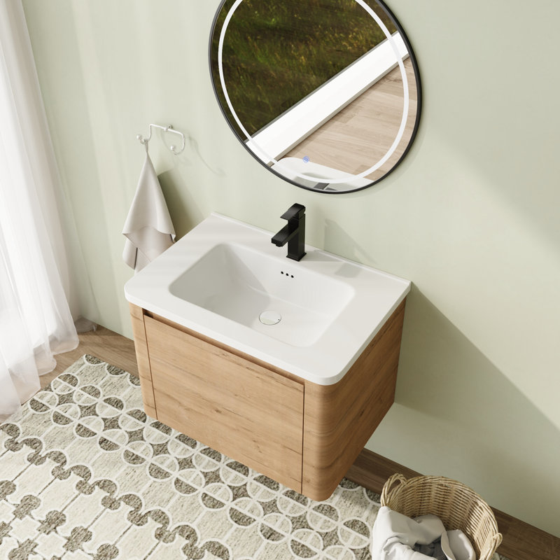 Wall-Mounted Floating Bathroom Vanity with Ceramic Top, 28"