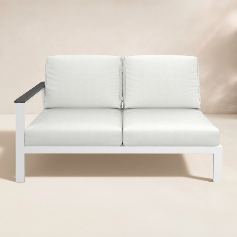 Causeuse modulaire d'extérieur gauche avec coussins Sunbrella, Orienté à gauche (vu de face), Toile blanche