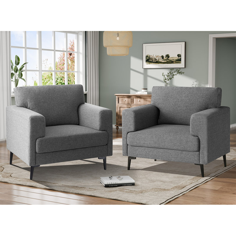 Fauteuil club en lin Blannie, Mélange de polyester gris