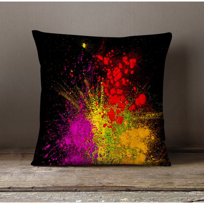 Throw Pillow With Insert, Black/Red/Yellow Abstract 3, 20"H x 20"W