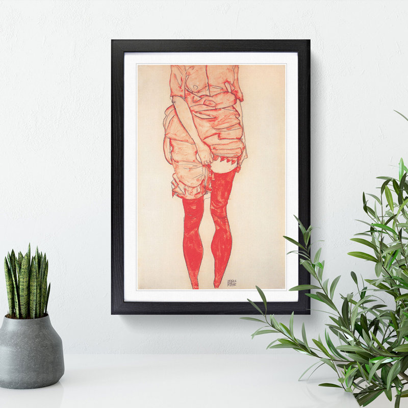 Standing Woman in Red by Egon Schiele, 65cm H x 48cm W x 2cm D, Black