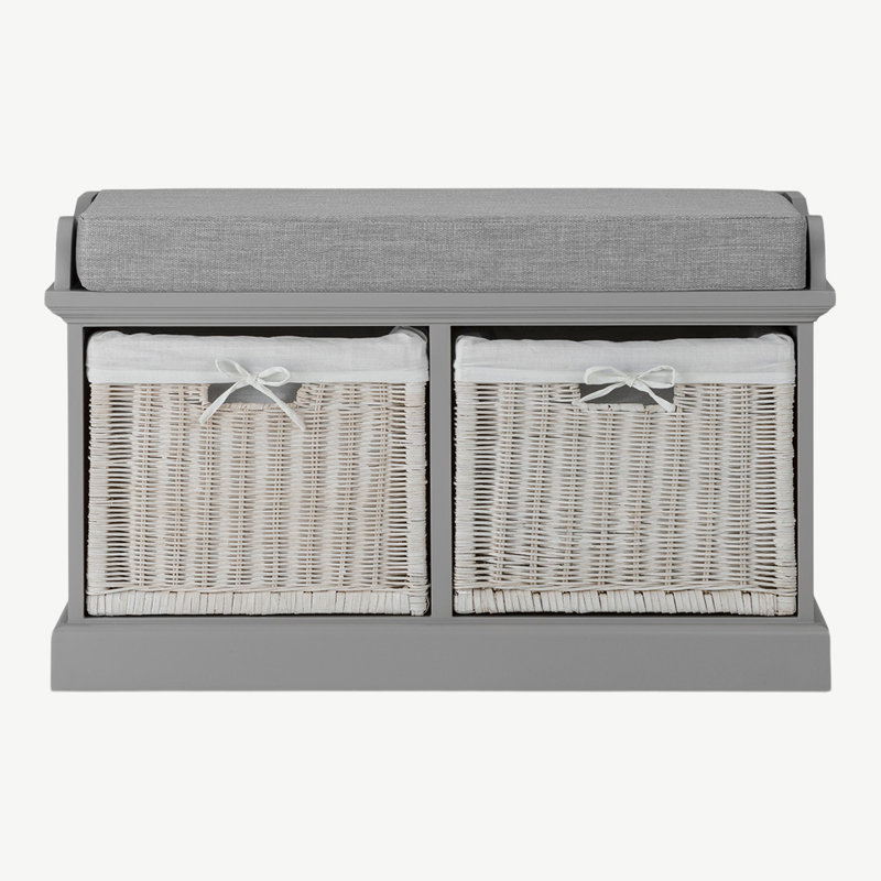 Bastogne Polyester Blend Upholstered Storage Bench, White, Grey, Grey