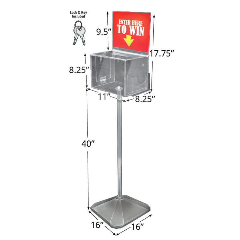 Clear Acrylic Extra Large Suggestion Box with Lock and Pedestal