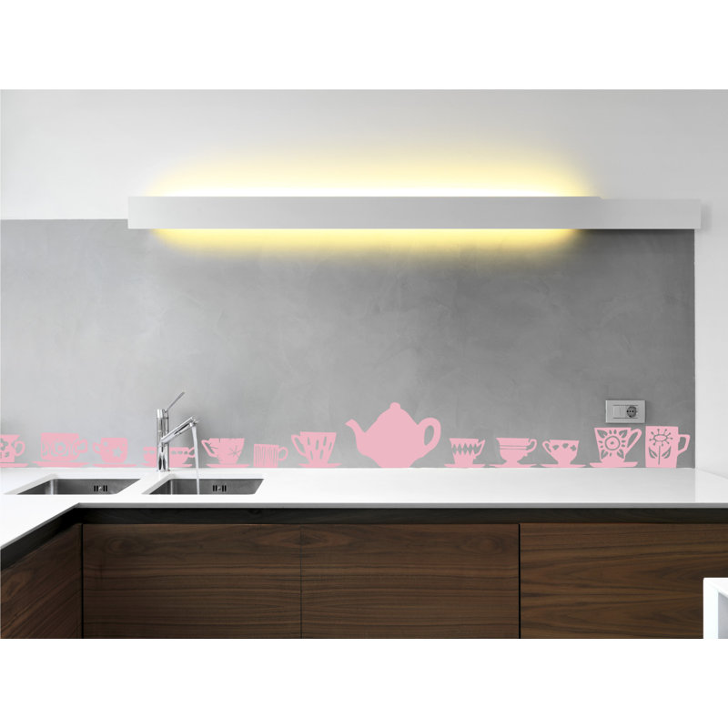Décalcomanie murale tasses de thé, H 23 po x l 24 po x P 0,01 po, Rose œillet