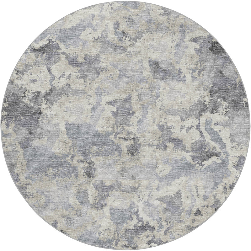 Premium Machine Washable Dream Shag ADS67 Soft Abstract Rug, Gray, 8' Round