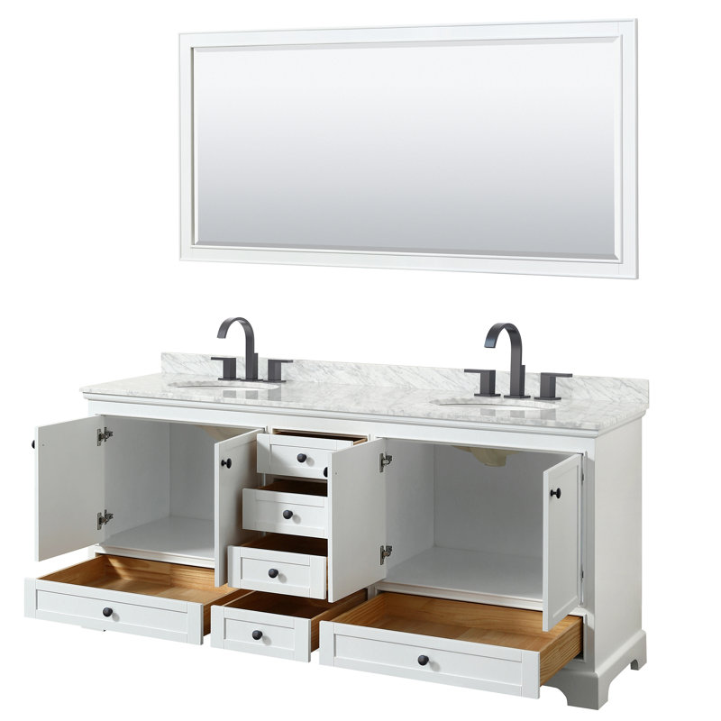 Deborah 80'' Double Bathroom Vanity with Marble Top, White, Gold