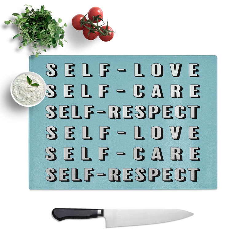 Love Care and Respect Typography Chopping Board, 20cm W x 28.5cm L