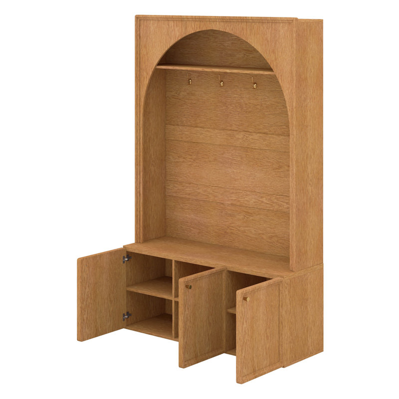 Portemanteau arqué avec banc et rangement pour chaussures, banc de rangement pour hall d'entrée avec crochets et tablettes réglables, 3 armoires