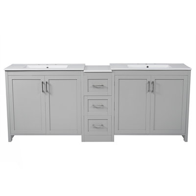 Meuble-lavabo double avec 2 lavabos en céramique et comptoir en quartz