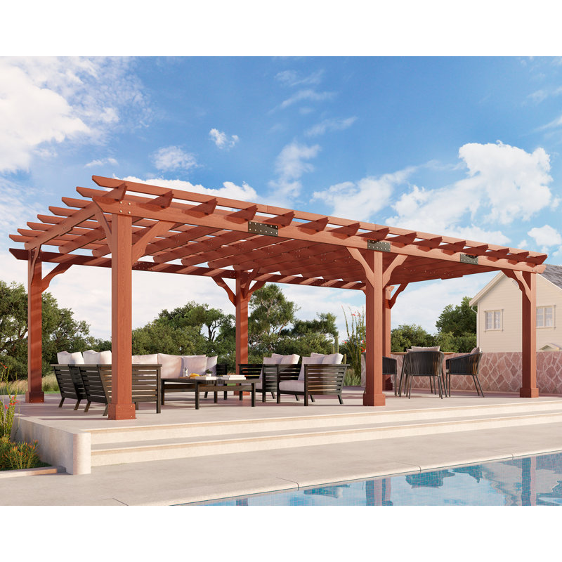 12' x 24' Cedar Pergola with Trellis Roof, Weather-Resistant Supports & Anchoring Stakes, Reddish Brown, 12' x 24'