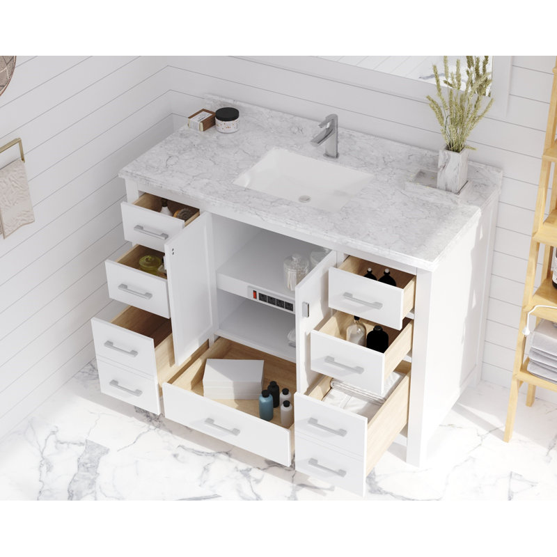 Ensemble de meuble-lavabo simple 48 po Mariário, Marbre de Carrare blanc, Blanc
