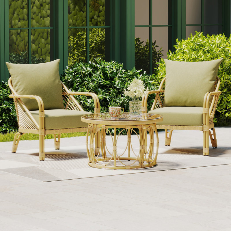 All Weather Polyethylene (PE) Rattan Conversation Sets With Coffee Table, Indoor/Outdoor Lounge Chairs With Cushions For Patio, Porch, Or Garden