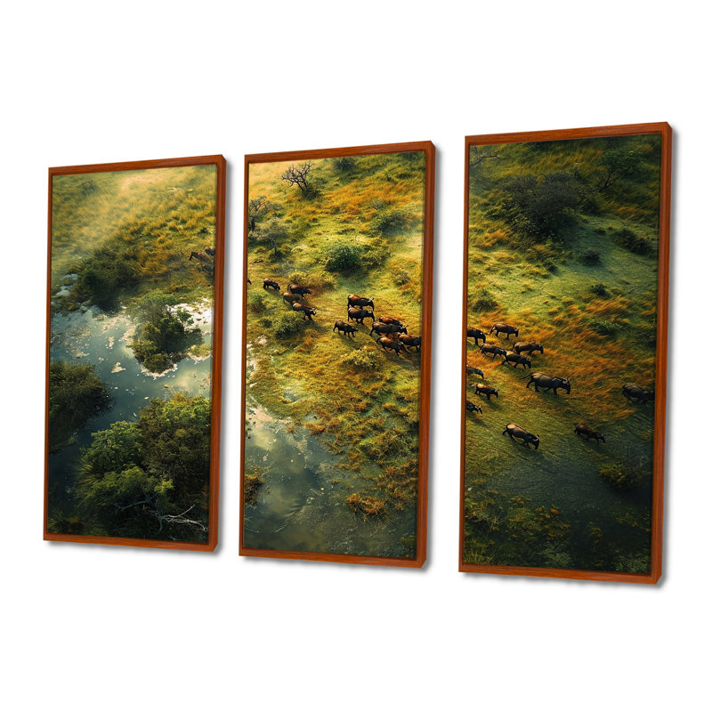 Castanon - ensemble d'art mural paysage africain, H 28 po x l 36 po x P 1 po, Cadre flottant brun