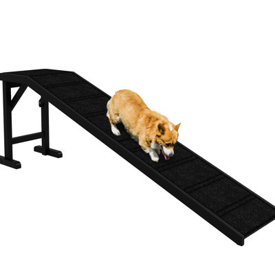 Rampe robuste pour chien, 74 po x 16 po x 25 po, noire, anti-dérapante et support d'accès en pin et pour chat noir. Fabrication de la surface. Permet un mouvement fluide pour les animaux de compagnie. Assouplit le joint. Assemblage requis