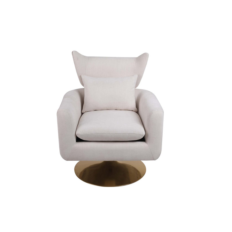 360-Degree Swivel Accent Chair with a Pillow, Beige 100% Linen
