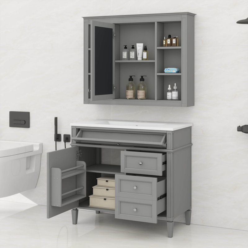 Meuble-lavabo 36 po avec armoire à pharmacie assortie, Gris