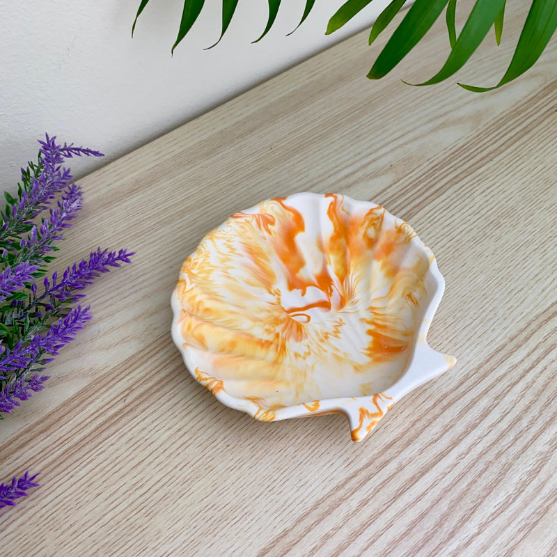 Shell Trinket Tray/ Soap Dish, Orange