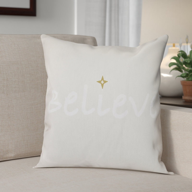 A Way With Words Embroidered Reversible Throw Pillow, 18" H x 18" W, Cream