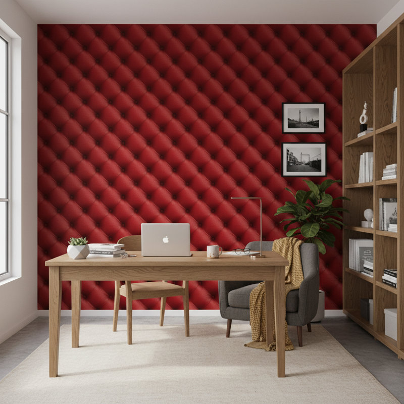 Papier peint touffeté en cuir rouge
