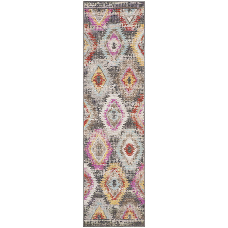 Leto Hooked Grey/Rose Indoor/Outdoor Rug, Runner 69 x 244 cm