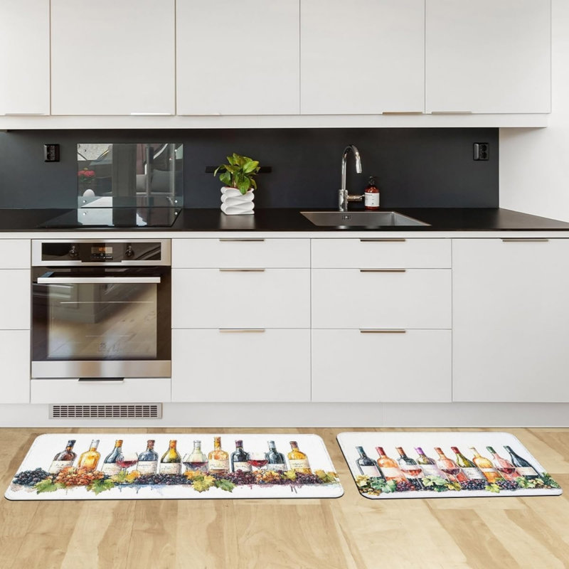 Tapis de cuisine en forme de bouteille de vin aquarelle, ensemble de 2 tapis décoratifs artistiques pour la cuisine et la salle à manger