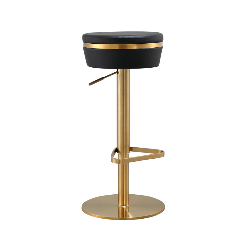 Swivel Upholstered Faux Leather Adjustable Height Counter Stool with Stainless Steel Frame, Black Leather