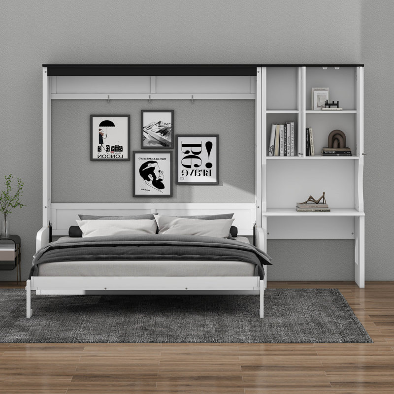 Lit escamotable multifonctionnel avec canapé, bureau et armoire de rangement, Grand