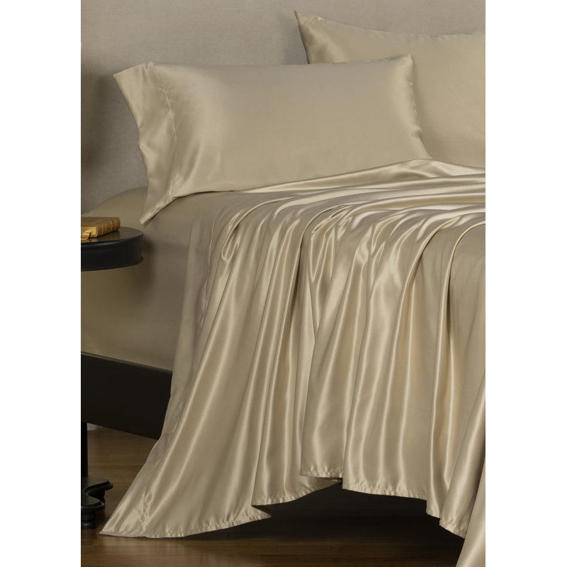 F. Scott Fitzgerald Luxury Satin-Finish Bed Sheet Set, King, Gold