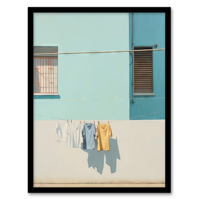 Mayol Washing Day Blues and Yellow 1 Piece Single Picture Frame Wall Art
