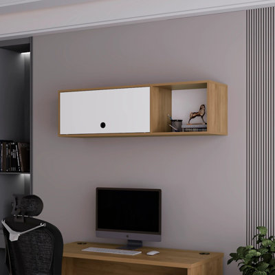 Natural Oak And White Wall-Mounted Cabinet With Lift-Up Door, Entryway Cabinet, Wood Cabinet by Mercer41