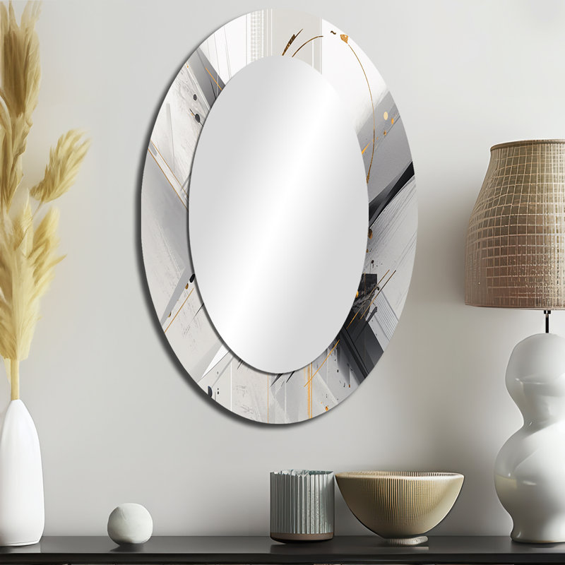 Black Gold Multifaceted Whirls III - Large Oval Wall Mirror On Metal, 36" x 24"
