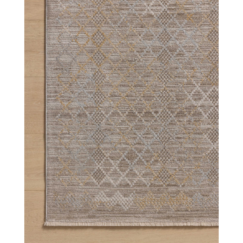 Amber Lewis Taupe Gray Geometric Polyester Area Rug with Fringe