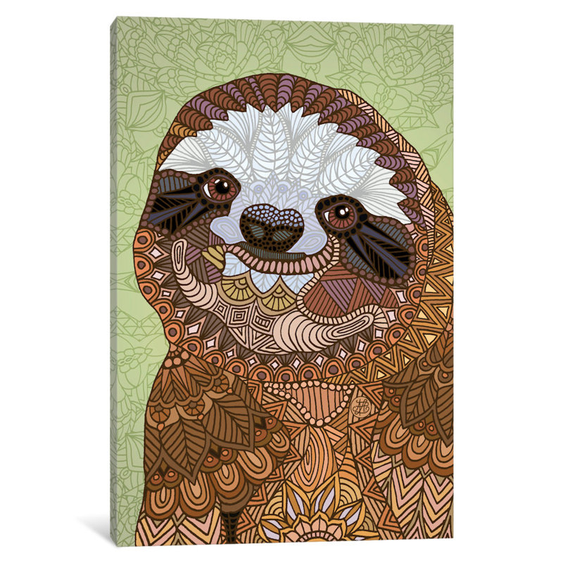 Sloth souriant, impression sur toile tendue, H 12 po x l 8 po x P 0,75 po