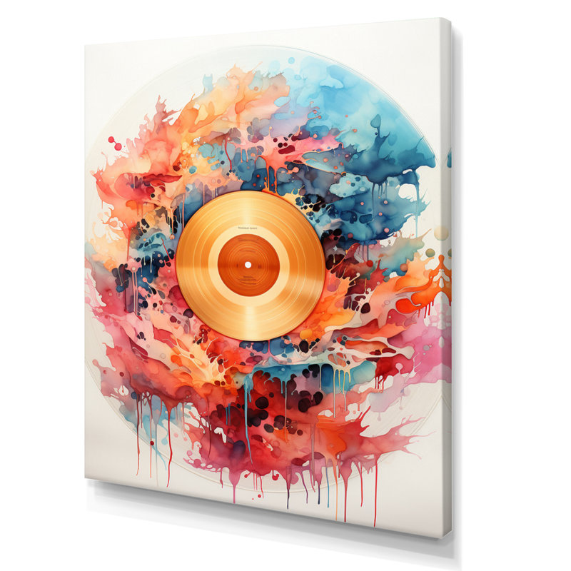 Rainures de vinyle colorées III sur toile, Toile tendue, H 32 po x l 16 po x P 1 po