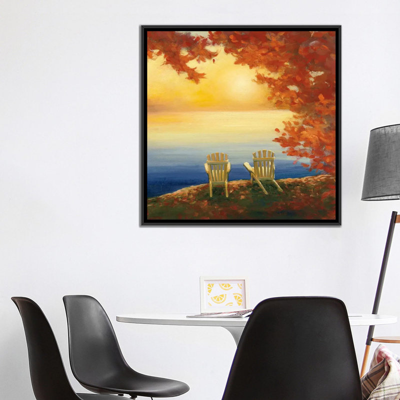 « automne lueur ii », reproduction d’art sur toile tendue, H 18 po x l 18 po x P 1,5 po, Toile avec cadre noir, Pas de tapis