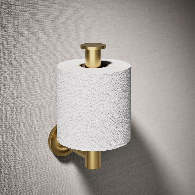 Purist Vertical Toilet Paper Holder, Wall-Mount Bathroom Toilet Paper Holder, Vibrant Brushed Moderne Brass