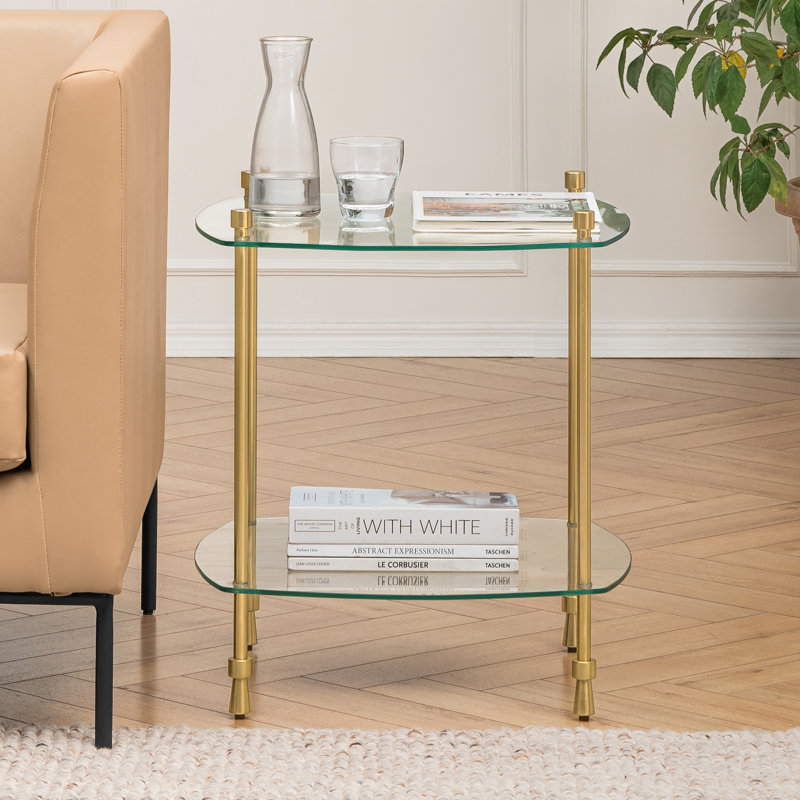 Helga 2-Tier End Table with Tempered Glass Top and Metal Frame