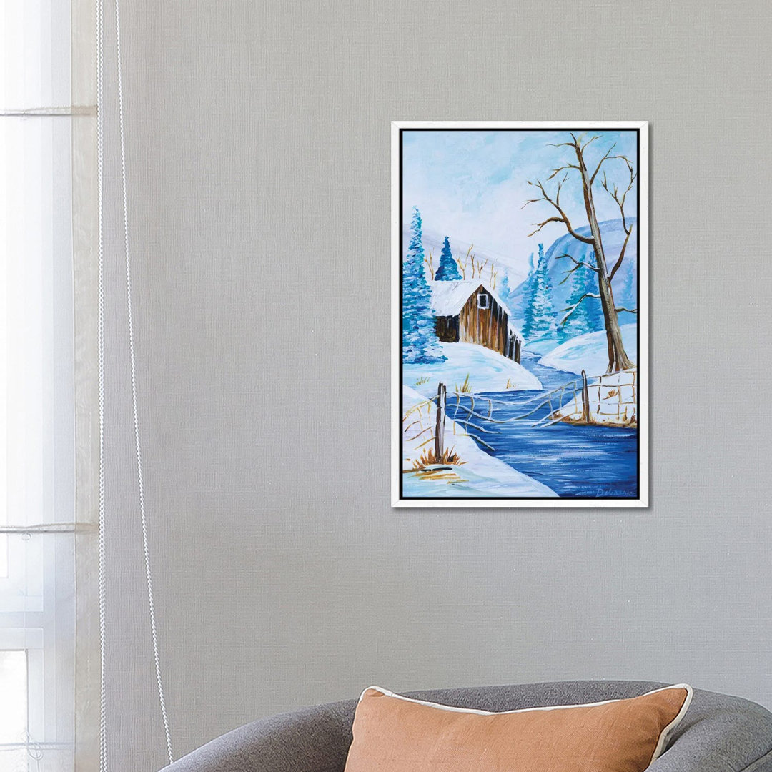 Cabin By The River von Debasree Dey - Galerie-verpackte Leinwand Giclée auf Leinwand